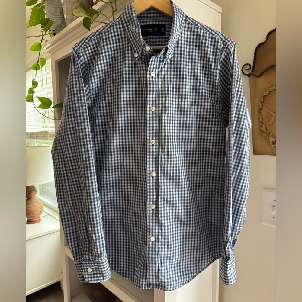 Abercrombie & Fitch Navy Blue and Light Blue Gingham Shirt